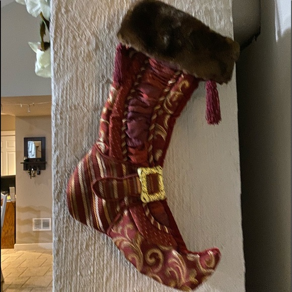 Old World Holiday Stocking- Gold Maroon - Picture 1 of 8